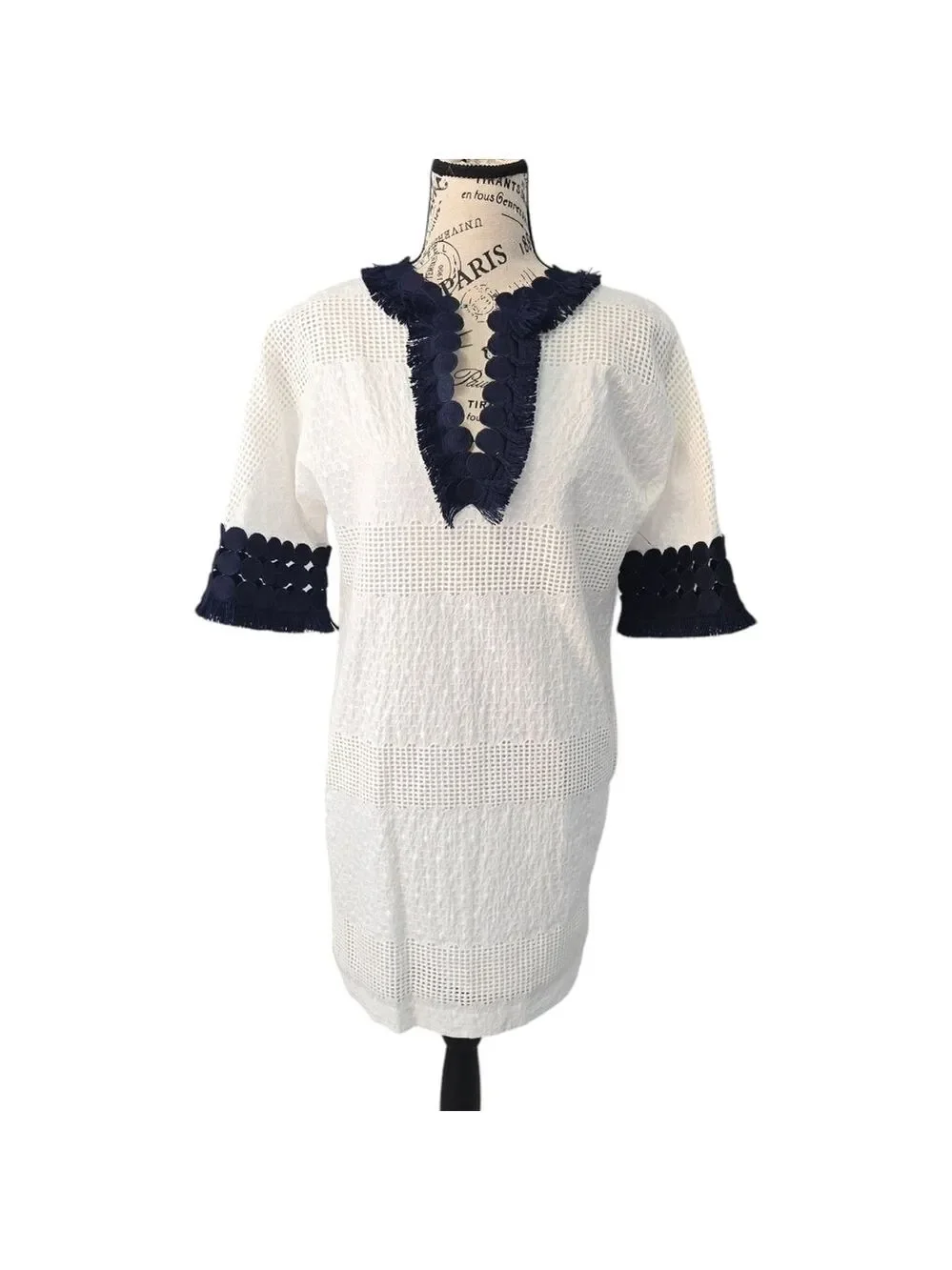 Belle BADGLEY MISCHKA Daya Dress Ivory Navy Women’s Size 0